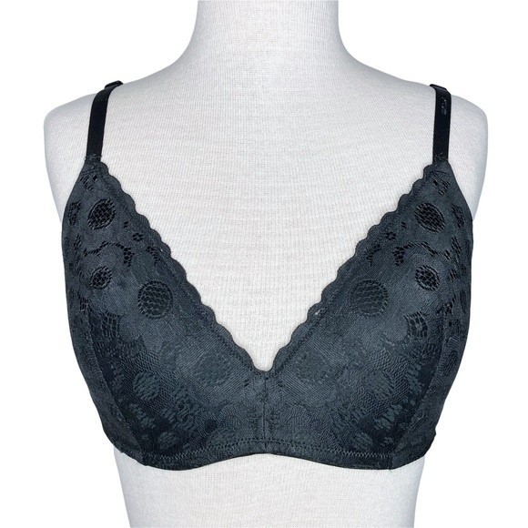 aerie Other - Aerie Real Happy Wireless Bra sz 36C * Gray Floral Lace Convertible Racerback